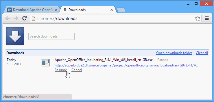 Firefox resume download